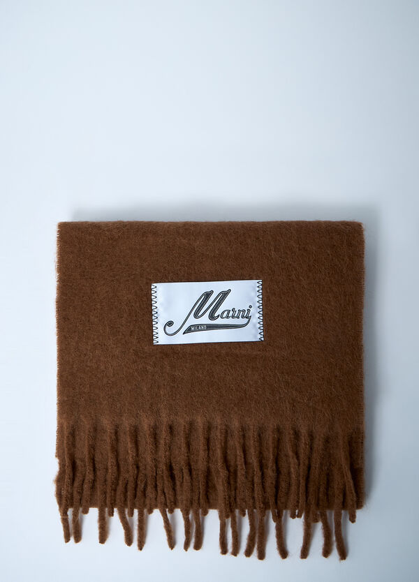 Marni Fringed Wool Scarf Camel mni0161012